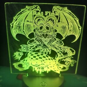 Rat Fink Gargoyle On Mechanic Skull LED Acrylic Art Desk Lamp - Ed Roth Inspired